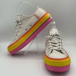 Converse CTAS Lift Ox Platform Rainbow Canvas Sneakers 564992C Women's Size 7